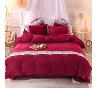 SLOPSS Winter Bed Green Bedding Double Duvet Set 4 Pcs Quilt Cover Sets Flat Sheet Twin King Soft Flannel Thick Warm Fabric (Red Full)