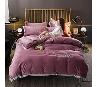 SLOPSS Winter Bedding Bed Duvet Set Quilt Cover Sets Flat Sheet Twin Double Size Soft Warm Flannel Blue Red Green (Purple King)