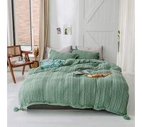 SLOPSS Winter Duvet 4 Pcs Bedding Set Double Bed Quilt Cover Sets Flat Sheet Twin Thicken Flannel Super Soft Warm Cosy Knitting (Green King)