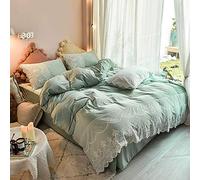 SLOPSS Winter Warm Flannel Covers Super Soft Bedding Sets Duvet Set Quilt Cover with Flat Sheet and Pillowcases (Color Purple Size : Double) (Green King)