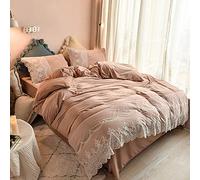 SLOPSS Winter Warm Flannel Covers Super Soft Bedding Sets Duvet Set Quilt Cover with Flat Sheet and Pillowcases (Color Purple Size : Double) (Beige King)