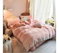 SLOPSS Winter Warm Flannel Covers Super Soft Bedding Sets Duvet Set Quilt Cover with Flat Sheet and Pillowcases (Color Purple Size : Double) (Pink Full)