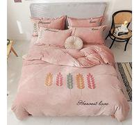 SLOPSS with Fitted Double Bed Duvet Covers Quilt Cover Sets Bedding Set Winter Twin Flat Sheet Warm Flannel Super Soft (Pink King)