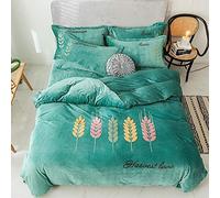 SLOPSS with Fitted Double Bed Duvet Covers Quilt Cover Sets Bedding Set Winter Twin Flat Sheet Warm Flannel Super Soft (Green King)