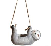Sloth Hanging With Rope Resin pour clay Pot Sloth Hanging With | Resin And pour clay Mix, Includes Hemp Rope, 17.5cm Size, For Succulents, Indoor Outdoor Decor