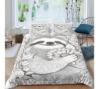 Sloth holding fleur Linge de Lit Microfibre Hypoallergique 3 Pièces 3D Effet Respirante Nature illustration Parure de Lit avec Fermeture Éclair Douce for Chambre de adolescents Super king（260x220cm）