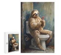 Sloth Mobile Phone Toilet - Puzzle À Exposer, 1000 PCS, Cadeau pour Passionné De Puzzles, avec Une Image Décorative Une Fois Terminé