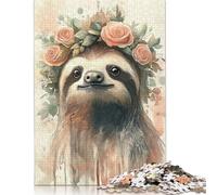 Sloth with Floral Crown Puzzles 1000 Pieces Cadeau Unique Jeu Éducatif Défi Jouet À De Qualité Supérieure Peinture Art pour Adultes Et Enfants 1000pcs (38x26cm)