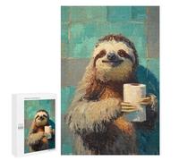 Sloth with Toilet Paper in Bathroom Puzzle 1000 Pièces Educa Jouet en Bois Cadeau Unique Décoration Intérieure Jeu Éducatif Challenge Toy Adultes Et Enfants À Partir De 14 Ans 1000 PCS