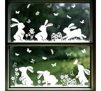 Slothbyte Autocollants de fenêtre de Pâques avec lapins et papillons - Décoration de Pâques réutilisable pour verre - Décoration de printemps pour chambre d'enfant, salon et maison