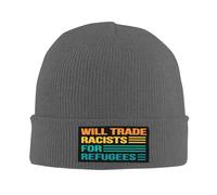 Slouch Bonnet Tricoté Échanger des racistes Contre des réfugiés Bonnet Chapeau Tricot Extensible Beanie Hiver pour Sports Femme Cyclisme