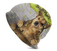 Slouchy Beanie Hat Skull Cap Le Chien est sous Un Parapluie Kiwi. Il pleut. Gouttes de jus au Lieu de Gouttes de Pluie Baggy Warm Women Long Hip-Hop Stretch Noir