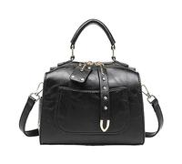 Slouchy Tote Purses Ladies Soft Leather Retro Simple Fashion Small Square Bag Shoulder Handbag(Black)