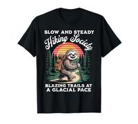 Slow and Steady Hiking Society Retro Sloth Adventure Funny T-Shirt
