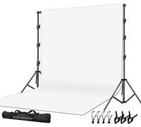 Slow Dolphin Toile de Fond en Mousseline de Coton pour Studio Photo, vidéo, 3 x 3,7 m, Blanc, avec Support de 3 x 3 m, kit de Support, Pinces, Sac de Transport