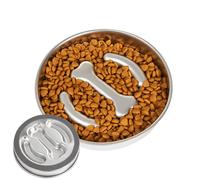 Slow Feeding Bowl, Dog Food Plate, 8.66x8.66x1.57 inches Portable Sturdy Stainless Steel Dish, Anti-Tip Design, Raised Non-Slip Base, Indoor Outdoor Use for Healthy Pet Eating