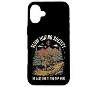 Slow Hiking Society The Last One to The Top Wins Montagne Coque pour iPhone 16 Plus