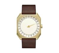 Slow Jo 18 - Marron foncé vintage Unisexe en cuir or cadran doré Montre à quartz avec cadran doré, affichage analogique et bracelet en cuir marron foncé