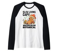 Slow Living Capybara Aquarelle Botanical Marsh Capybara Manche Raglan