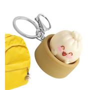 Slow Rising Squeeze Bun, Portable Stress Keychain, Desktop Toys Fidgets for Kids, Tactile Sensory Relief Accessory, Cute Miniature Steamer Design for Boys Girls Teen Adults School White
