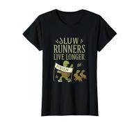 Slow Runners Live Longer Funny Marathon Runner T-Shirt, Femme, Noir, XS