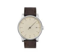slow Solar 01 - Bracelet en toile marron foncé - Boîtier en aluminium argenté - Cadran crème - Unisexe - Adulte - Montre solaire, lanière