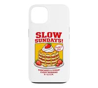 Slow Sundays Pancake Breakfast Funny Illustration Graphic Coque pour iPhone 13