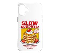 Slow Sundays Pancake Breakfast Funny Illustration Graphic Coque pour iPhone 16 Plus