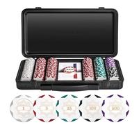SLOWPLAY Set de jetons de Poker en Argile Nash 14 g, édition White Gold - Full Set de 300 pièces | Jetons numérotés : 1,5,25,100,500 | Mallette Haut de Gamme avec Coque en Polycarbonate Durable
