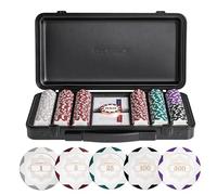 SLOWPLAY Set de Poker Nash avec Mallette, 300 jetons en Argile de 14 g | Jetons numérotés, bon lestage, mallette en polycarbonate, 2 jeux de cartes en plastique, bouton dealer en métal, White Gold