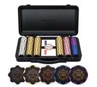 SLOWPLAY Set de Poker Nash avec Mallette, 300 jetons en Argile de 14 g | Jetons numérotés, bon lestage, mallette en polycarbonate, 2 jeux de cartes en plastique, bouton dealer en métal, Black Gold