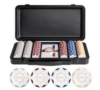 SLOWPLAY Set de Poker Nash avec Mallette, 300 jetons en Argile de 14 g | Jetons sans valeur, bon lestage, mallette en polycarbonate, 2 jeux de cartes en plastique, bouton dealer en métal, White Gold