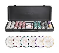 SLOWPLAY Set de Poker Nash avec Mallette, 500 jetons en Argile de 14 g | Jetons numérotés, bon lestage, mallette en polycarbonate, 2 jeux de cartes en plastique, bouton dealer en métal, White Gold