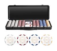 SLOWPLAY Set Poker Argile Nash, jetons 14 g/40 mm, Texas Hold’em | Édition White Gold; 500 sans valeur; mallette premium PC; jetons argile composite; style Art déco