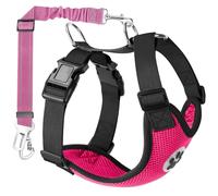 SlowTon Ensemble de Harnais et Laisse de sécurité de Voiture, Multifonction Tissu Réglable Respirant Gilet Ordinaire Harnais avec Ceinture De Sécurité en Voiture Route Voyage Promenade