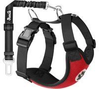 SlowTon Ensemble de Harnais et Laisse de sécurité de Voiture, Multifonction Tissu Réglable Respirant Gilet Ordinaire Harnais avec Ceinture De Sécurité en Voiture Route Voyage Promenade