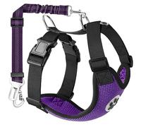 SlowTon Ensemble de Harnais et Laisse de sécurité de Voiture, Multifonction Tissu Réglable Respirant Gilet Ordinaire Harnais avec Ceinture De Sécurité en Voiture Route Voyage Promenade