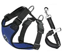 SlowTon Ensemble de Harnais et Laisse de sécurité de Voiture, Multifonction Tissu Réglable Respirant Gilet Ordinaire Harnais avec Ceinture De Sécurité en Voiture Route Voyage Promenade
