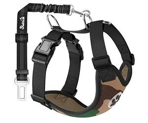 SlowTon Ensemble de Harnais et Laisse de sécurité de Voiture, Multifonction Tissu Réglable Respirant Con Cintura di Sicurezza per Viaggio e USO Quotidiano Cinghia Elastica Regolabile e Gilet
