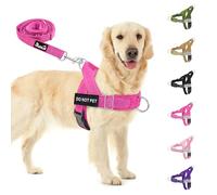 SlowTon Harnais et Laisse pour Chien de Taille Moyenne, Ajustable au Niveau du Cou et de la Poitrine, 5.9 Ft Laisse pour Chien Anti-Torsion, Doux et rembourré, réfléchissant (Rouge de Rose, L)
