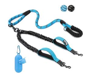 SlowTon Laisse double pour 2 chiens - Laisse double pour chien anti-nœuds avec trois poignées, pivotante à 360 °, double laisse réfléchissante, résistante et absorbant les chocs, entraînement de