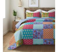 SLPR All is Bright Ensemble de courtepointe 2 pièces - Taille double avec 1 taie d'oreiller Couvre-lit matelassé léger d'été avec patchwork color