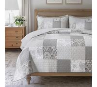 SLPR Ensemble Couette et Couvre Oreiller en Coton Véritable à Patchwork « Silver Linings » | Couvre-lit Léger, Réversible et Lavable à la Machine (173cm x 224cm)