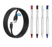 slpreake Lot de 4 stylets rétractables en métal et câble de charge USB pour 3DS - Cordon de charge USB de 1,2 m compatible avec 3DS