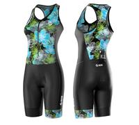 SLS3 Combinaison de Triathlon pour Femme - Femme - Tri Suits - Trisuit - Coupe athlétique ajustée FX (sans Soutien-Gorge d'étagère), Noir/Ocean Blooms, Large