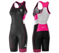 SLS3 Combinaison de triathlon pour femme - Trisuit pour femme - Combinaison de triathlon pour femme - Trisuits FX - Coutures anti-friction (rayures noires et roses vives, taille M)