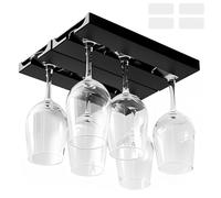 SLTAXAR Lot De 2 Porte-Verres Suspendus Sous Placard Fixation Adhésive Sans Perçage Support Pour Verres À Vin, Champagne, Espresso Noir Abs Gain De Place Pour Cuisine, Bar