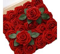 SLU 60 Pcs Roses Artificielles Fleurs Réelles - Faux Roses Mousse pour Bouquets De Mariage, Centres De Table, Arrangements, Décorations De Fête (Rouge)