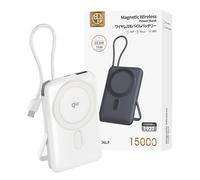 SLuB Chargeur Portable sans Fil 15000mAh, Power Bank PD 22.5W, câble intégré, indicateur LED, certifié PSE, Alimentation d'urgence, Compatible avec la Plupart des appareils Principaux（Argent）