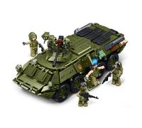 Sluban BTR-80AS IFV, Jeu de Construction Militaire 2-en-1, Échelle 1/35, 619 Pièces, 22,3 cm, Véhicule Blindé avec Figurines, Rouge et Or